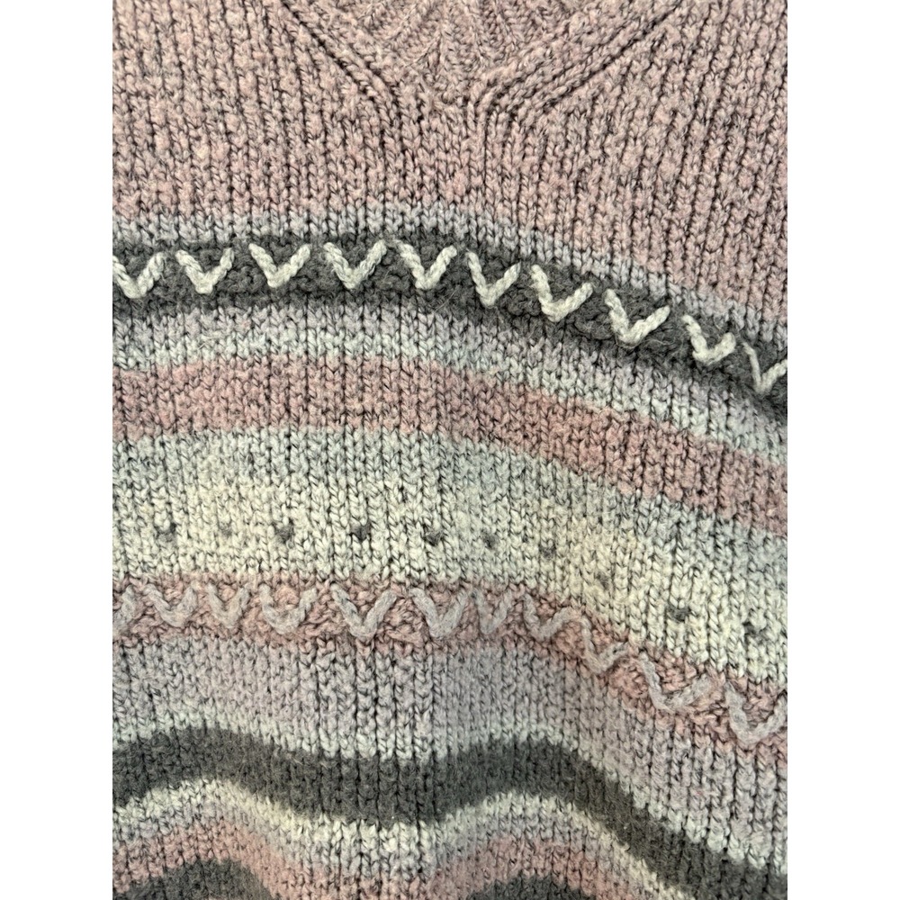 Van Heusen VTG Women's Pink Gray White Striped Knit V-Neck Pullover Sweater M - Picture 3 of 4